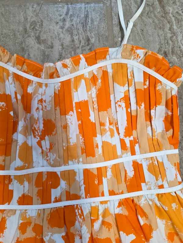 Womens Bright Orange White Floral Mini Dress Size Medium TN Vols Game Day Flirty - Image 4