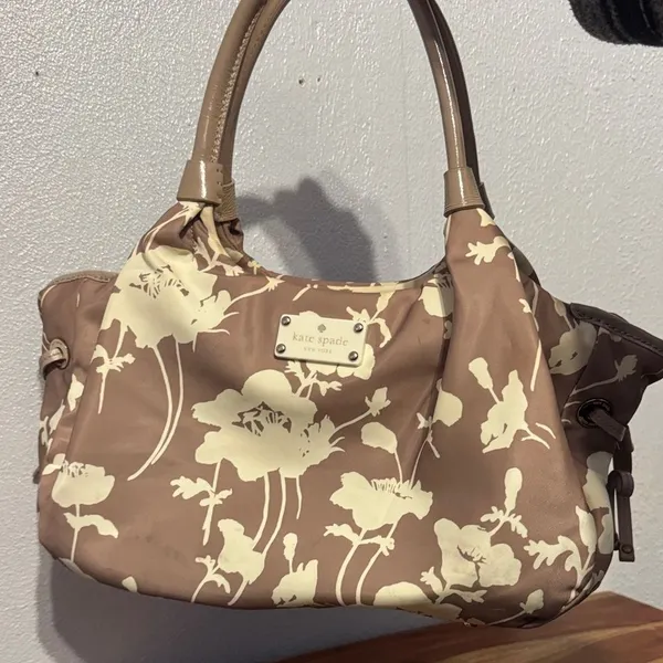 Chic Kate Spade Neutral Floral Nylon Leather Hobo Bag Shoulder Purse Trendy - Image 15