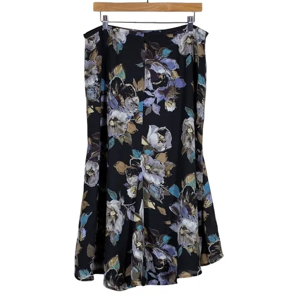Studio Liz Claiborne Floral High-Low Midi Skirt Black Purple Garden Party Sz 12 - Image 4