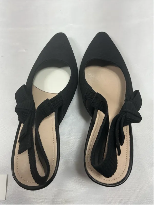 Womans New Coutgo Slingback Pumps Black 5 Kitten Heel Pointed Toe Bow Accent - Image 5