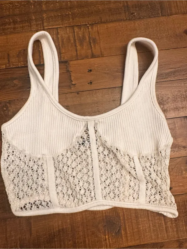 ZARA Lace-Panel Ribbed Crop - Image 2