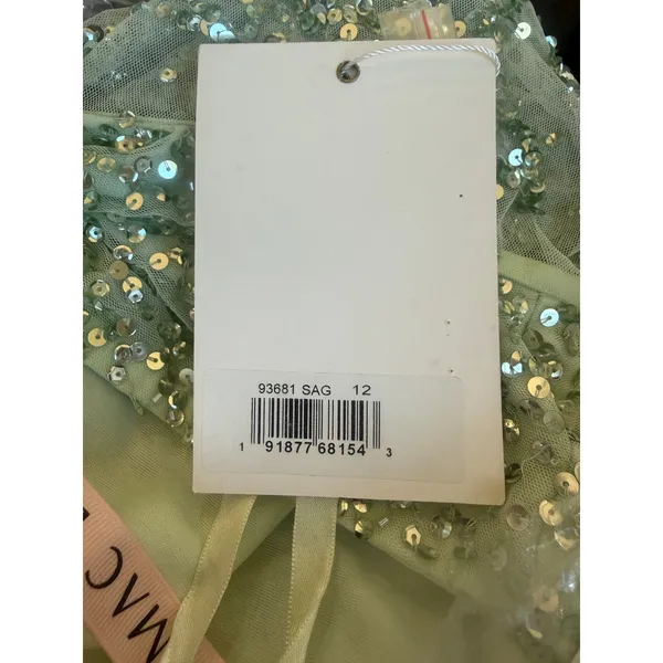 NWT Mac Duggal‎ 93681 Sage Green Sequined Butterfly Sleeve High Low GownSize 12 - Image 4
