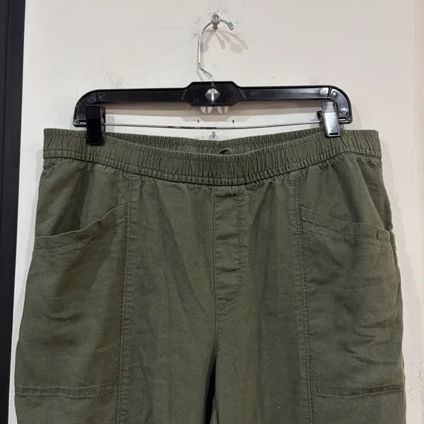 Old Navy Green Linen Cropped Pants Women’s Size Large Linen Blend Elastic Waist - Image 2