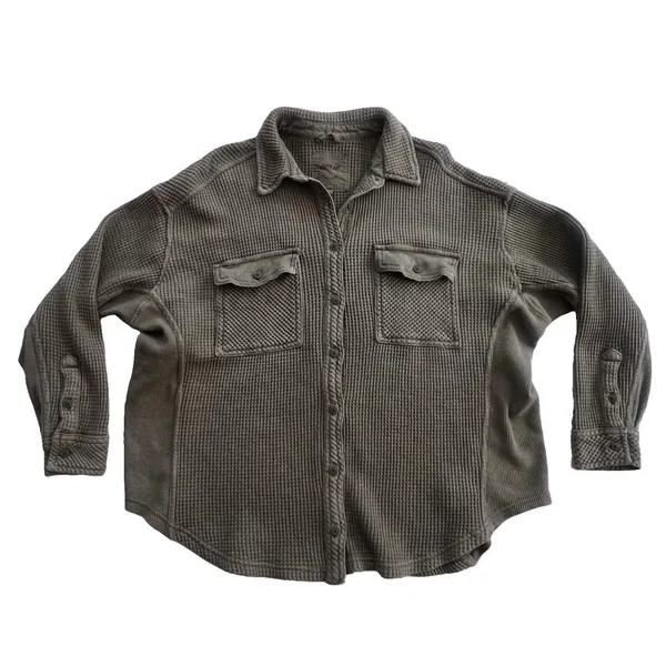 Aerie LumberJane Waffle Shirt Shacket Women’s XS Button Down Oversized Green - Image 2