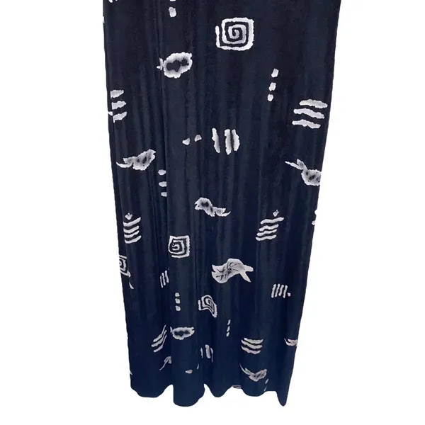 Vintage Black Maxi Dress Abstract‎ Print Short Sleeve Minimalist 90s Grunge - Image 4