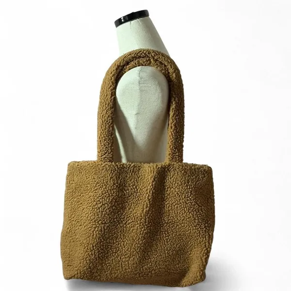 PINK Victoria's‎ Secret Sherpa Tote Bag Plush Teddy Purse Handbag Brown - Image 2