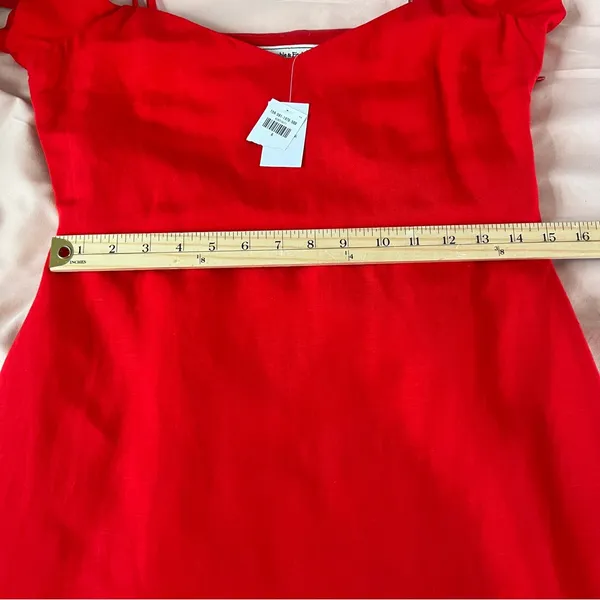 Abercrombie & Fitch Red‎ Linen Blend Off The Shoulder Sweetheart Midi Dress 6 - Image 14
