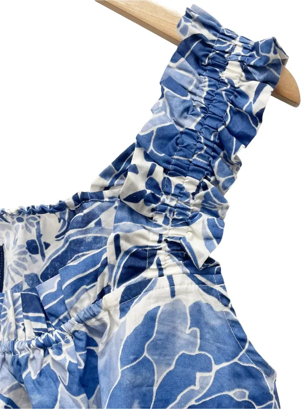 GAP 2 Pc Pajama Set Sz Medium Blue Floral 100% Cotton Ruffle Sleep Shorts Lounge - Image 6
