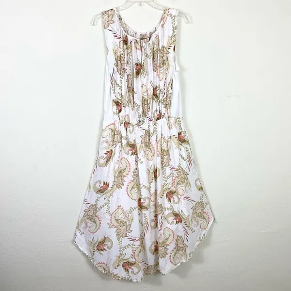 J. Jill White Floral Paisley Apron Sleeveless Midi Maxi Dress Size M - Image 3