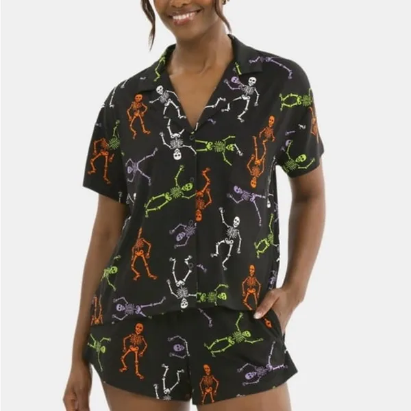 WAY TO CELEBRATE Womens PJ Shorts Set Size 3X 22W-24W Skeleton theme Black New - Image 3