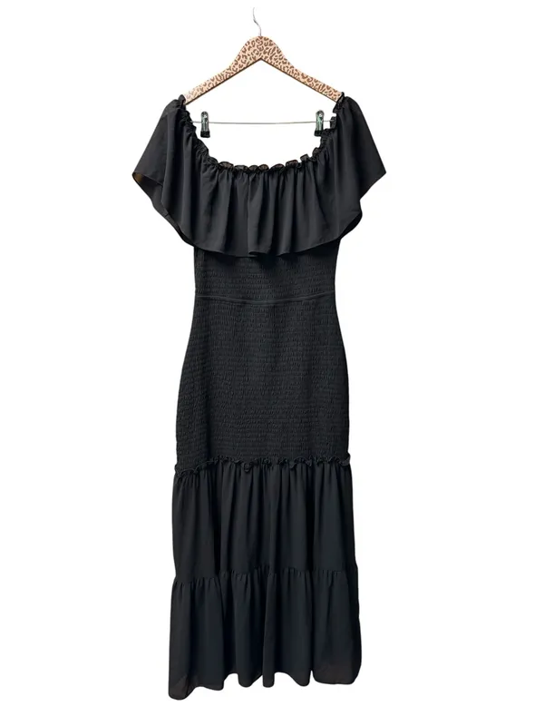 Baltic Born Amalfi Smocked Off Shoulder Long Maxi Mermaid Ruffle Dress Black XL - Image 4