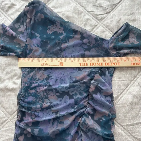 Free People Womens Chole Blue Mesh Floral Print Shirred Sheath Dress Medium‎ - Image 4