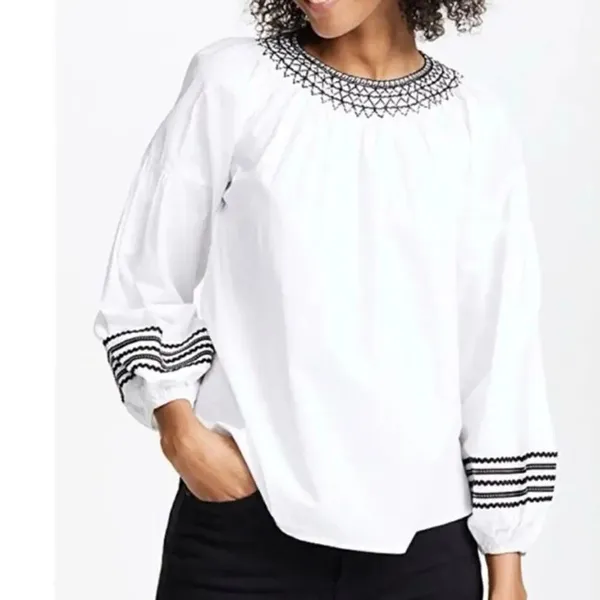 Joie cotton peplum ric rac embroidered puff sleeve blouse xs - Image 12