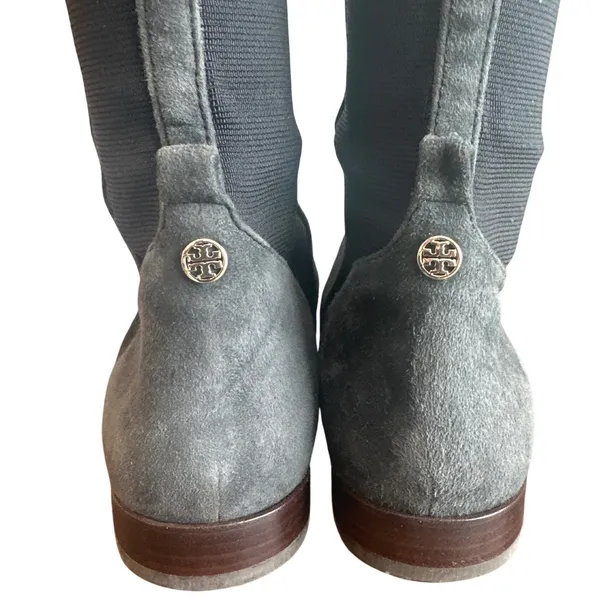 Tory Burch Grey Suede Cap Toe Stretch Back Riding Boots 8.5 - Image 8