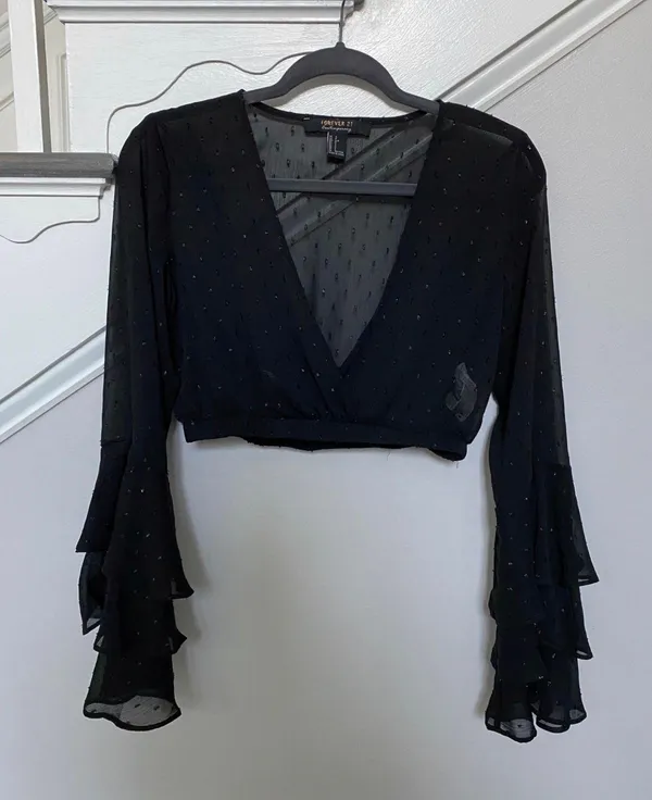 Forever 21 contemporary mesh crop top with bell sleeve - Image 2