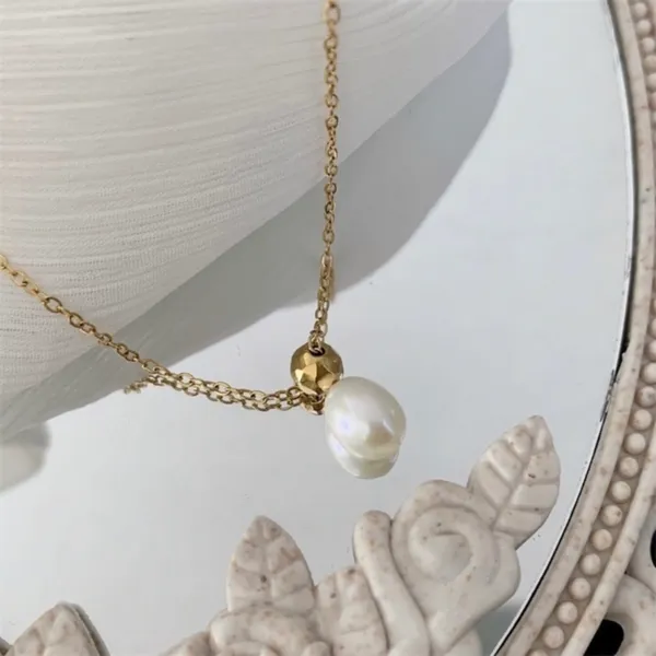 18K Gold Plated White Pearl Pendant Necklace for Women, Pearl Necklace - Image 2