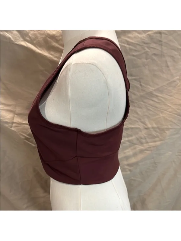 Ruched V-Neck Sports Bra in Deep Plum - Image 3