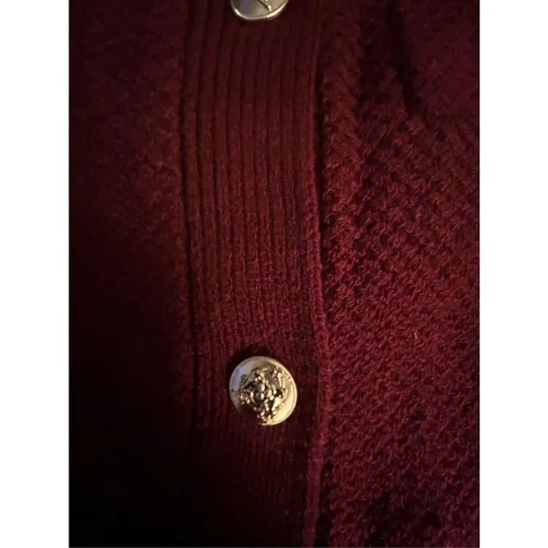 PRETTYGARDEN NEW Red Wine Short Sleeve Waffle knit Career Button down Sweater M - Image 4