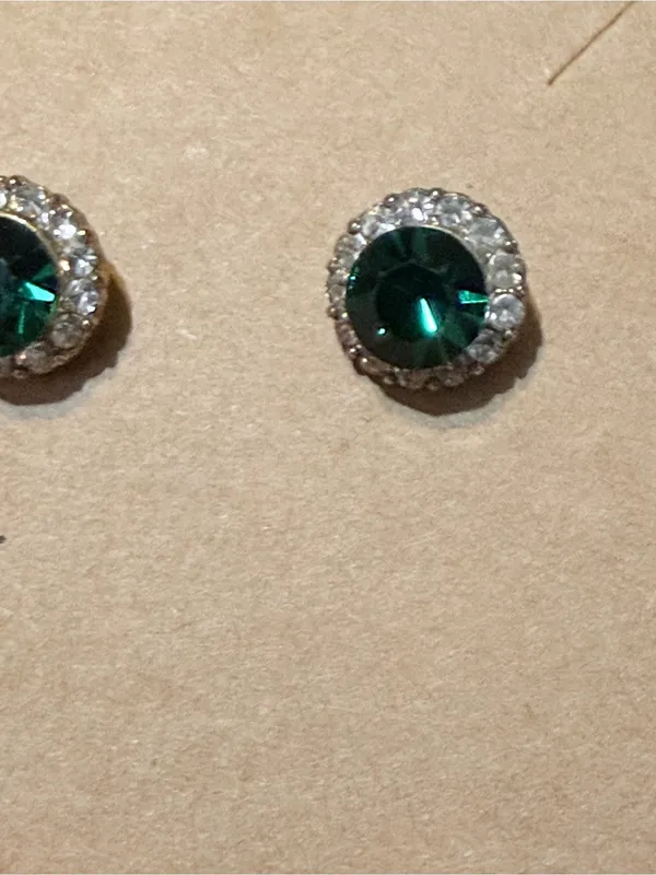 Emerald Green Crystal Halo Stud Earrings - Women Jewelry - Image 2