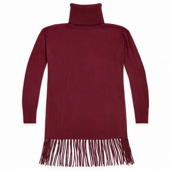Michael Kors Merlot Cowl Neck Fringe Bottom Sweater - Image 2