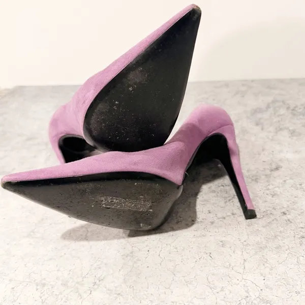 Giorgio Armani Suede Purple Suede‎ High Heels asymmetrical pointed Pump Size 40 - Image 5
