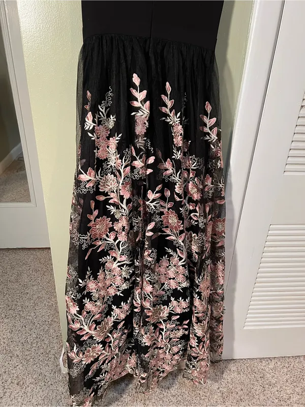 Morgan‎ & Co Women's Juniors Size 3 Evening Dress Black Pink Embroidered Floral - Image 11