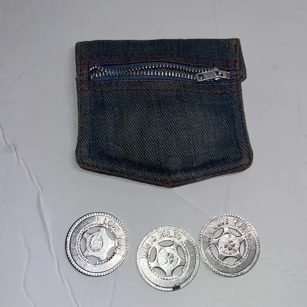 Vintage denim cherry basket coin purse • button pouch • with lucky coins - Image 3