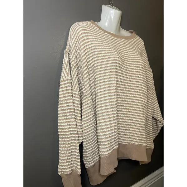 American Eagle Outfitters Sweater Womens XS Beige Waffle Knit Crewneck Pullover - Image 3