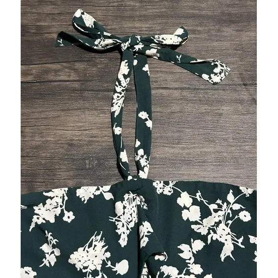 Abercrombie & Fitch Forest Green Floral Knot Front Tie Back Halter Crop Top XL‎ - Image 14