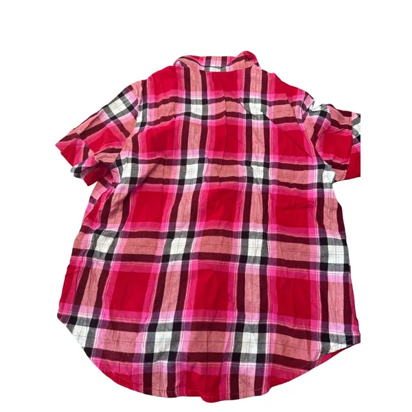 Victoria's Secret Size Small Short Sleeve‎ Button Up Pajama Top Red Pink Plaid - Image 2