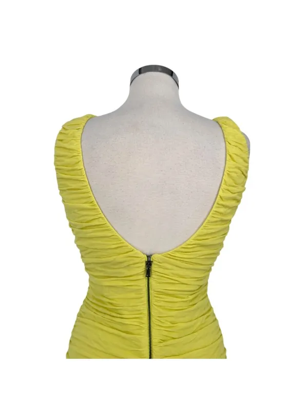 Alice & Olivia Y2K Air Ruched Open Back Sleeveless Bodycon Dress Yellow Small - Image 7