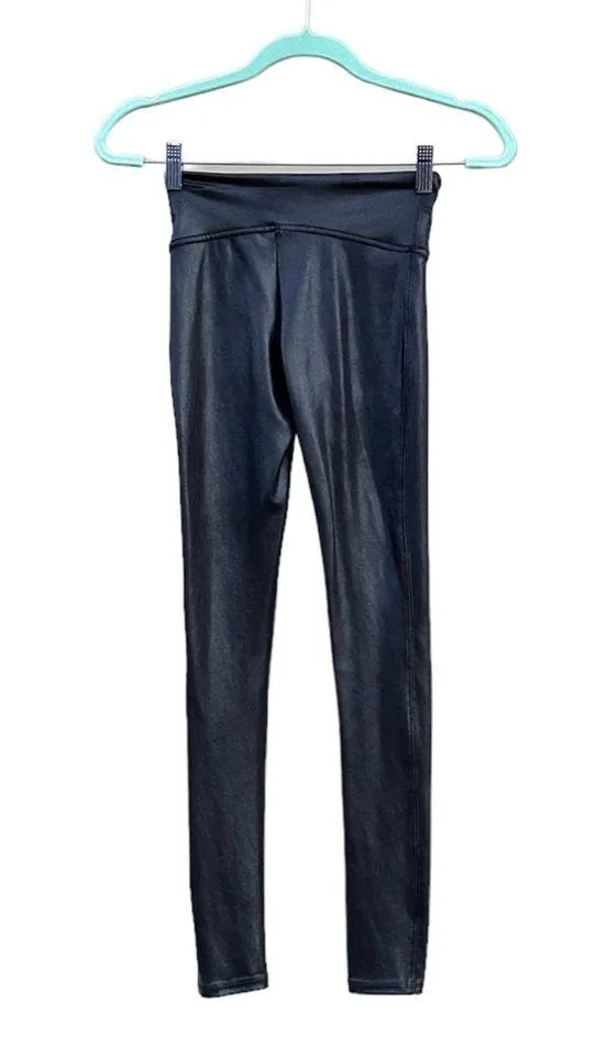 Spanx Faux Leather Crackle Black High Waisted Moto Leggings Contour XS - Image 3