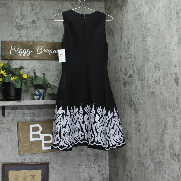 NWT DKNY Embroidered Mesh Sleeveless Fit Flare A-line Dress Black / Ivory 2 - Image 8