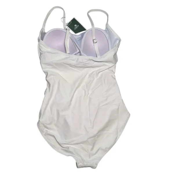 E.Menie White ruched spaghetti strap one piece build in bra‎ swimsuit medium - Image 2