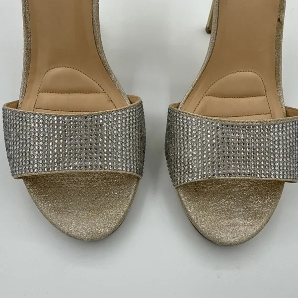 Badgley Mischka American Glamour Strappy Gold Rhinestone Embellished Heels Sz 10 - Image 2