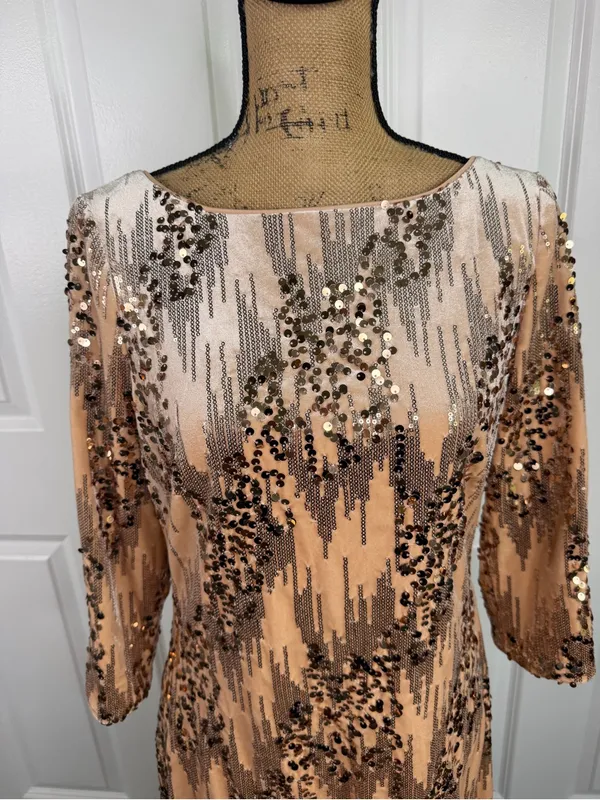 Eliza J Size 12 Rose Gold Sequin 3/4 Sleeve Cocktail Party Dress NWOT - Image 3
