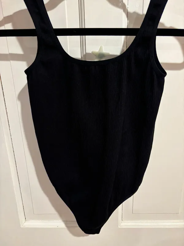 Black Ribbed Tank Bodysuit - Image 2