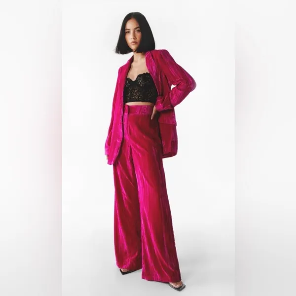 Nasty Gal Fuchsia Crushed Velvet Oversized Blazer - Pink - Image 3