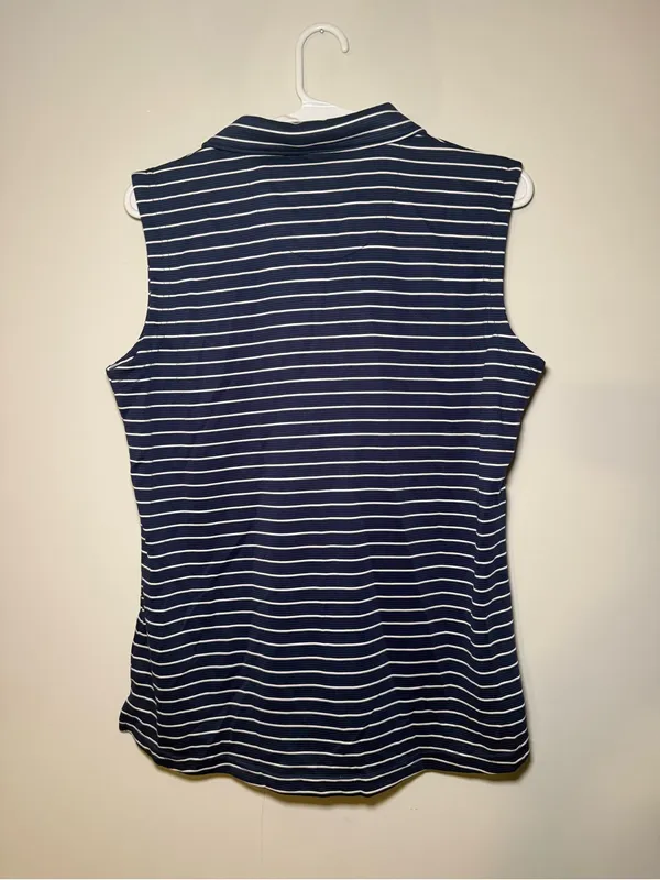 NWT Pebble Beach Dry-Luxe Sleeveless Golf Polo Women M Navy Stripe - Image 7