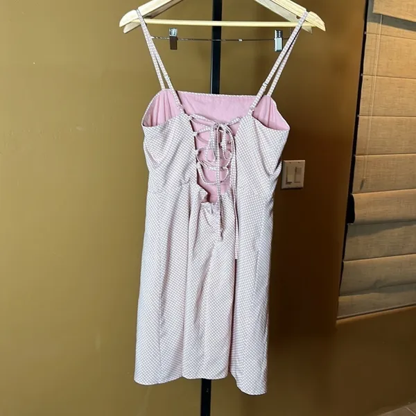 Showpo Blush Pink White Polka Dot Lace-Up Back Mini Dress AU 10 US 6 - Image 6