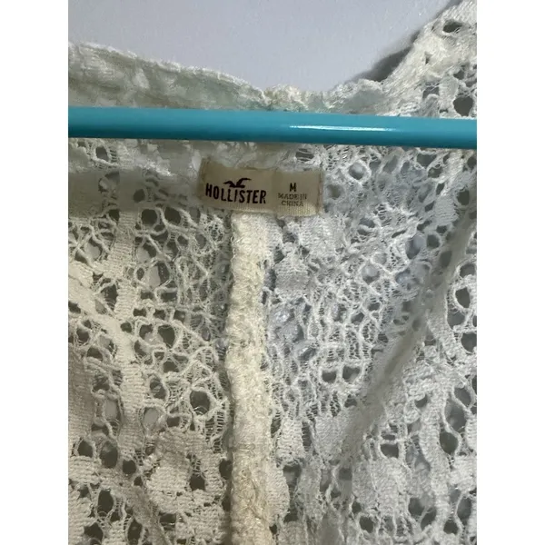 Hollister Kimono Top Size M Lace Ivory/Off White Boho Cream‎ Festival Fringe - Image 3