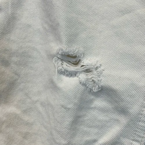 FREE PEOPLE White Denim Jean Mini Skirt 29 Cotton Distressed Raw‎ Hem Button Fly - Image 9