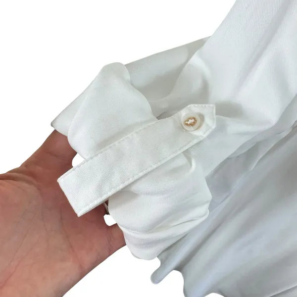 Rose + Olive White Long Roll Tab Sleeve Collared Lightweight Button Up‎ Tunic 1X - Image 5