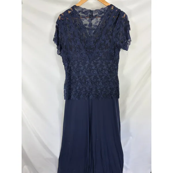 Marina Dark Blue Short Sleeve Lace beaded Top Formal Dress Size 14W - Image 5