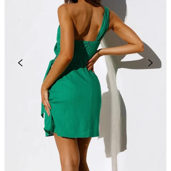 Hello‎ Molly Yummy Love Green One Shoulder Wrap Mini Dress Knot Detail Sz S US 4 - Image 2