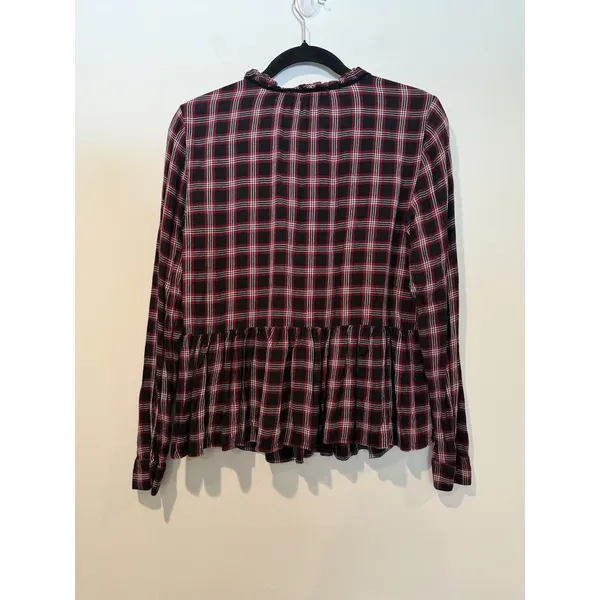 Loft Blouse Womens Small Plaid Ruffle Preppy Academia Twee Travel Collegiate - Image 2
