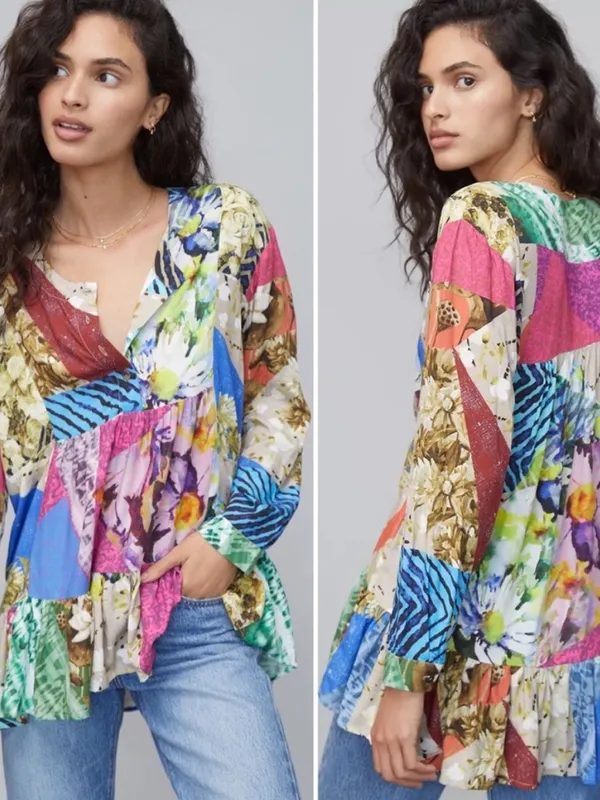 Anthropologie Conditions Apply Risa Patchwork Tunic Top Size Medium - Image 2