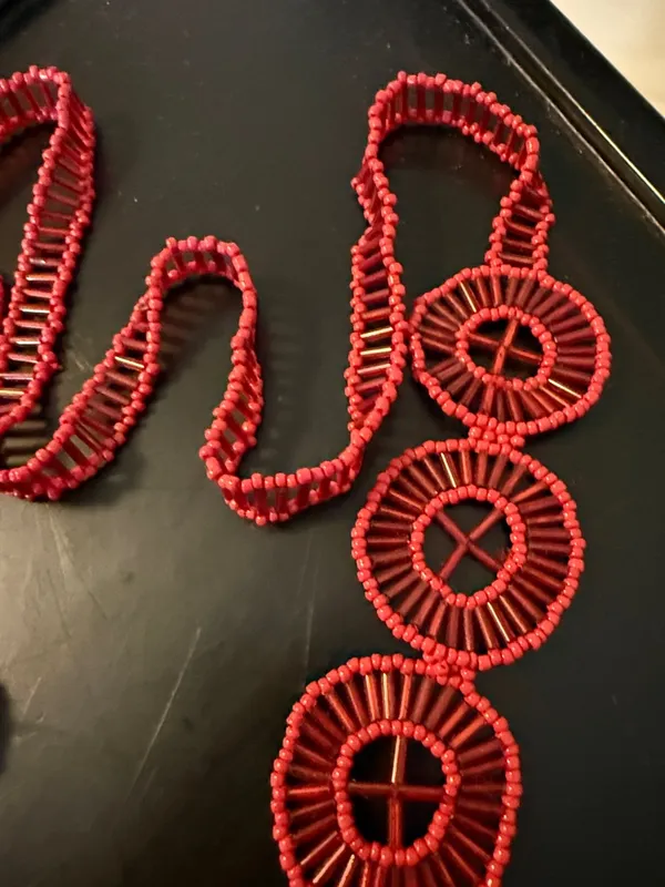 Red Beaded Fringe Necklace - Women Jewelry - Image 5