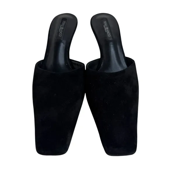 Tony Bianco 7.5 Zubi Black Kitten Heel Square Toe Mule‎ Suede Leather Minimalist - Image 2
