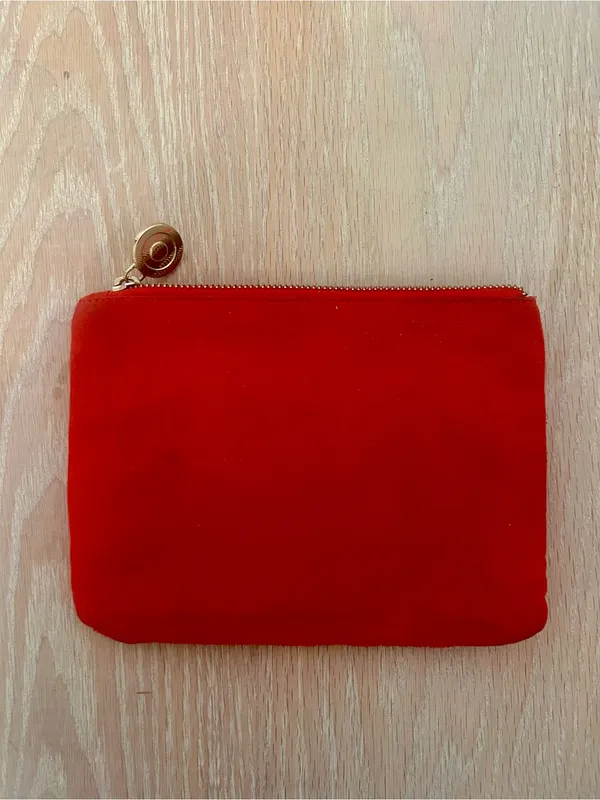 Red Beaded Zip Pouch with White Lettering - Image 2